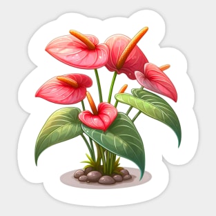 Flamingo Flower, Red Anthurium - Cartoon Houseplant Painting Sticker